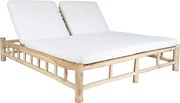 Leżak 2-osobowy z drewna tekowego z materacem - Jasny naturalny i biały - TULUM od MYLIA