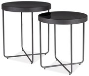 Stoliki pomocnicze ATENA GLASS zestaw 2 szt. Ø 40/45 cm, czarne