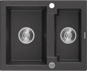 Mexen Carlos zlewozmywak granitowy 1,5-komorowy 582 x 475 mm, czarny nakrapiany, syfon chrom - 6518581500-76