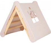 Domek Z Drabinką Dla Dzieci 60x61 Cm Składaną Do Pokoju. Drewno, Len, Wiskoza, Różowy Domek, Naturalna Drabinka. - Meowbaby®