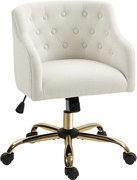 HOMCOM Wyściełane krzesło biurowe, Obrotowy fotel w wyglądzie lnu, Złote nogi, Regulowana wysokość, Kolor Beżowy