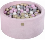 Okrągły Suchy Basen Z Piłeczkami 7cm Dla Dziecka, 90x40cm/300 Piłek, Welurowy, Jasnoróżowy, Piłki: Pastelowy Róż, Szare, Białe, Beżowe - Meowbaby®