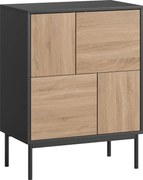 HOMCOM Sideboard z drzwiami push-to-open, szafka do jadalni na metalowych nogach, szafka kuchenna, MDF, Czarny+Naturalne drewno