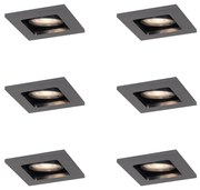 Zestaw 6 Nowoczesnych reflektorów wpuszczanych Gunmetal GU10 50mm Okrągłe z możliwością przechylania - Qure Oswietlenie wewnetrzne