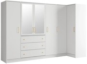 Szafa narożna 6-drzwiowa z 3 szufladami - Z lustrami - szer. 311 cm - Biały - LIZANDRO