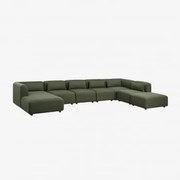Sofa Modułowy Z Lewym Szezlongiem 6-częściowy Z Pufem Fogler Chenille Salvia Zieleń - Sklum