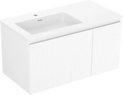 Mexen Rivel szafka łazienkowa 90 cm z umywalką Otis lewą, 1S, 1D, ryflowana, biała mat - 91A23-09047-3-BBFF01-W18L01