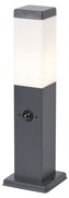 Lampa zewnętrzna ciemnoszara ze szkłem opalowym 45 cm IP44 z gniazdem i czujnikiem ruchu - Malios