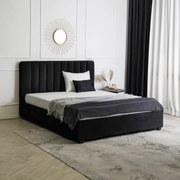 Łóżko Tapicerowane 160x200 cm ze Stelażem i Pojemnikiem Dwuosobowe MARI Welurowe Czarne