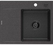 Mexen Ben zlewozmywak granitowy 1-komorowy z ociekaczem, prawy 600 x 500 mm, czarny nakrapiany, syfon czarny - 6523605000-76-B