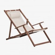 Zestaw 2 Składanych Leżaków Z Drewna Akacjowego Z Poduszką Rondonia Jasny Beż - Sklum