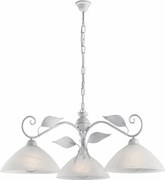 Żyrandol z lakierowanego na biało żelaza z antyczną srebrną dekoracją i białym szkłem alabastrowym śr. 30 3 światła X 96 Ø79 BL313-3-BA