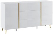 Komoda 2-drzwiowa z 3 szufladami - Biały z połyskiem i Złoty - MARZIALO