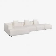 Modułowa Sofa Narożna Z Szezlongiem Lewostronnym, 3-częściowa Z Pufą (↔︎390 Cm) Bruna Bouclé White - Sklum