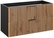 Szafka pod umywalkę wisząca ryflowana - Naturalny jasny i czarny - 80 cm - MADELA