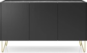 Komoda: 3 drzwi, 6 półek, grafitowo-czarny / czarny marmur, 144 cm x 83 cm x 37 cm