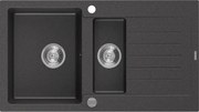 Mexen Matias zlewozmywak granitowy 1,5-komorowy z ociekaczem 900 x 505 mm, czarny nakrapiany, syfon chrom - 6502901505-76