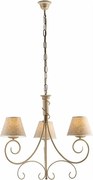 Żyrandol Wiedeń z lakierowanego żelaza w kolorze kości słoniowej, dekor stare złoto, klosze PVC z efektem juty Ø13 cm, 3 światła, Ø52 cm