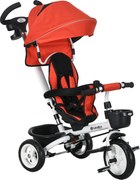 HOMCOM 6-w-1 Dziecięcy Trójkołowiec z uchwytem do pchania, daszkiem, pasem, koszem, dla dzieci powyżej 18 miesięcy, Czerwony