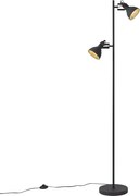 Industrialna lampa podłogowa czarna z drewnem 2-źródła światła - Jakub