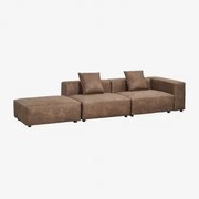 Sofa Modułowa Narożna Prawostronna Z 2 Części Z Wysokim Podłokietnikiem I Pufą (↔︎345 Cm) Bruna Zamsz W Kolorze Brązowej Kawy - Sklum