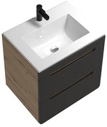 Szafka łazienkowa wisząca  z umywalką w zabudowie - Kolory naturalny i antracytowy - 60 cm - ARUBA