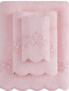 Ręcznik kąpielowy SILVIA 85x150 cm z koronką Różowy
