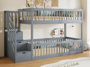 Łóżko piętrowe 90×200 cm - z drabiną bezpieczeństwa - z 3 szufladami - szare (materac nie jest zawarty)