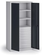 Szafa warsztatowa na narzędzia KOVOS, 3 półki, 7 szuflad, perforowana, 950 x 600 x 1950 mm, grafitowy