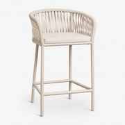 Wysoki Stołek Z Podłokietnikami Z Plecionej Liny Arhiza Kremowa Tapioca & ↑65 Cm - Sklum