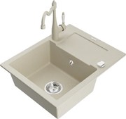 Mexen Enzo zlewozmywak granitowy 1-komorowy z ociekaczem i baterią kuchenną Carla, beżowy - 6506-69-670700-69