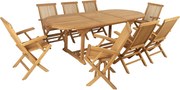 Zestaw mebli ogrodowych z drewna tekowego: rozkładany stół  dł.180 / 240 cm i 8 składanych foteli - Jasny naturalny - BYBLOS II od MYLIA