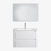 Zestaw Wiszących Mebli Łazienkowych Zintegrowany Z Umywalką Egerton Biała & Prostokątna Lampa Led I Przeciwmgielna - Sklum