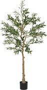 HOMCOM Sztuczna roślina, Sztuczne drzewo oliwne, 150 cm, 720 liści, 32 oliwki, stabilna doniczka, roślina dekoracyjna, zielona