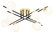 Plafon art deco czarny ze złotem i opalowym szkłem 8-świateł - Lynn
