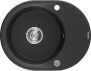 Mexen Kevin zlewozmywak granitowy 1-komorowy z ociekaczem 586 x 458 mm, czarny/srebrny metalik, syfon chrom - 6517581005-73