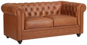 Kanapa 2-osobowa z camelowej skóry bydlęcej - CHESTERFIELD