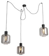 Designerska lampa wisząca czarna z dymionym szkłem 3-światłowa 226 cm - QaraDesignerski Oswietlenie wewnetrzne