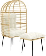 Outsunny Fotel ogrodowy z podnóżkiem, PE-rattan, w kształcie jajka, fotel koszowy z grubymi poduszkami, metalowa rama, beżowy | Aosom PL