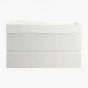 Zestaw Wiszących Mebli Łazienkowych Z Drewna I Forniru Jesionowego Zintegrowany Z Umywalką Ona Biała & Bezlusterkowiec & - Sklum