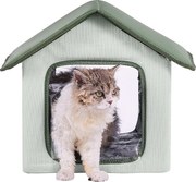 Domek dla Kota, SucceBuy Podniesiony i Ogrzewany Domek dla Kota, Skałdany i Wodoodporny Domek dla Kota na Zewnątrz, Zielony (S)