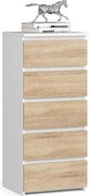 Komoda AKORD CL5 Biała 40 cm 5 szuflad fronty kolor Dąb Sonoma mat 40x35x92 cm