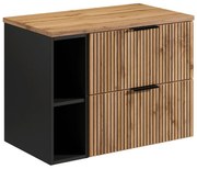 Szafka pod umywalkę wisząca ryflowana z wnękami - Naturalny jasny - szer. 80 cm - MADELA