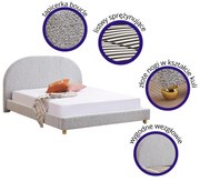 Łóżko podwójne tapicerowane ze stelażem 160x200 boucle szary GAVI