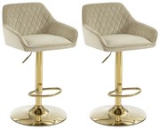 Zestaw 2 hokerów barowych z weluru i złotego metalu - Regulowana wysokość - Beżowy - TAVOA