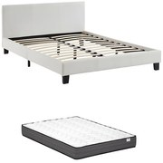 Łóżko 140 x 190 cm - Ekoskóra - Biały + Materac - CORNELIUS II