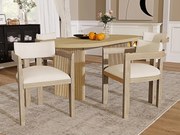 Zestaw 4 krzeseł z litego drewna z podłokietnikami - konstrukcja z litego drewna - pokrycie z lnu - naturalny