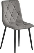 Szare aksamitowe krzesło LIBRA SILVER GREY z czarnymi nogami