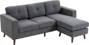 HOMCOM Sofa narożna 192 cm w kształcie L 3-osobowa z odwracalną szezlongą, wygląd sztruksu, do małego pomieszczenia, Ciemnoszary | Aosom PL