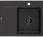 Mexen Ben zlewozmywak granitowy 1-komorowy z ociekaczem, prawy 600x500 mm, czarny/srebrny metalik syfon czarny - 6523605000-73-B